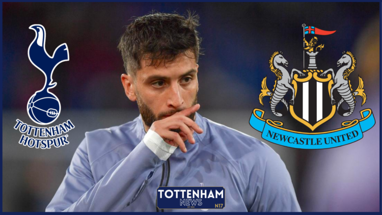 Rodrigo Bentancur with Tottenham and Newcastle United badges