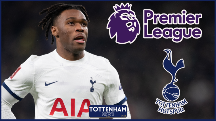 Destiny Udogie, Tottenham badge, Premier League logo