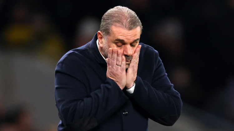Tottenham manager Ange Postecoglou looking exasperated.