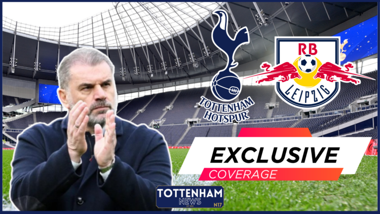 Ange Postecoglou, Tottenham badge, RB Leipzig badge, Tottenham Hotspur Stadium