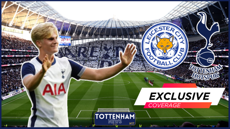 Lucas Bergvall, Leicester City badge, Tottenham badge