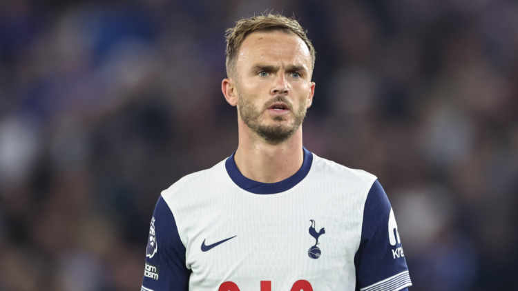 Midfielder James Maddison in action for Tottenham.