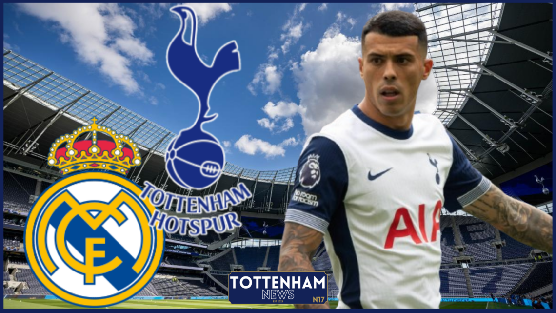 Pedro Porro, Tottenham badge, Real Madrid badge