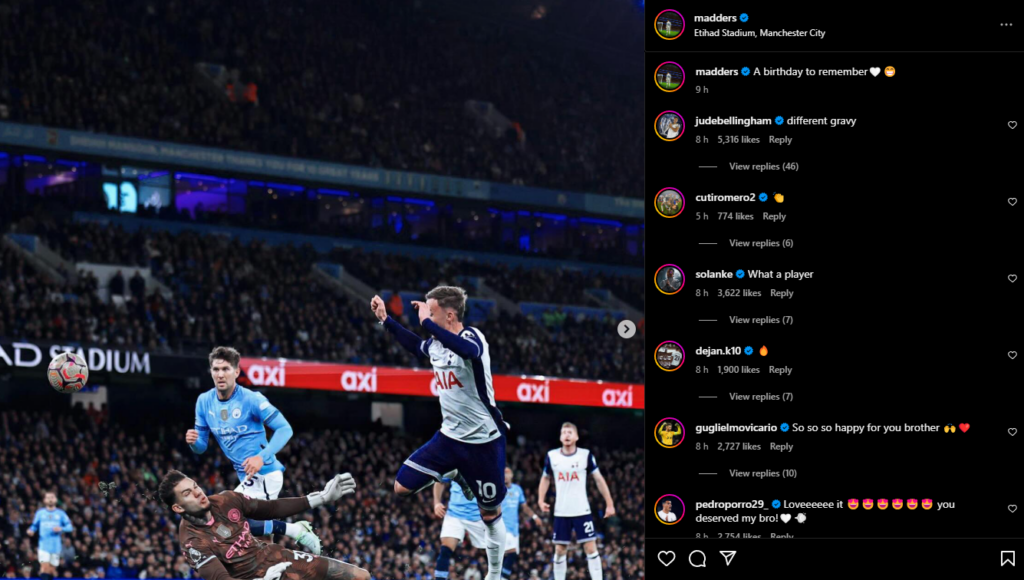Tottenham midfielder James Maddison Instagram