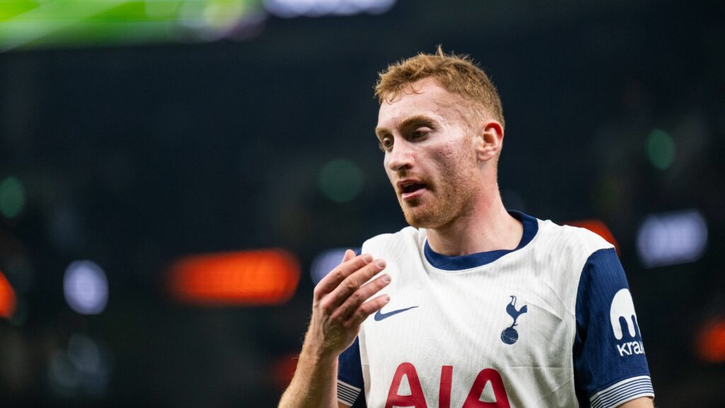 Tottenham midfielder Dejan Kulusevski looking glum.