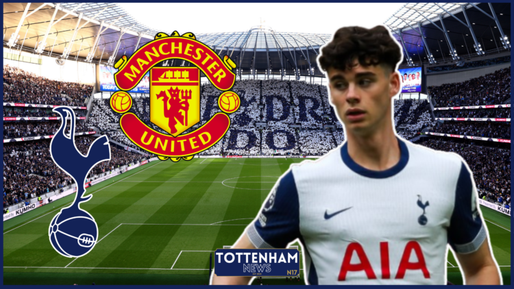 Archie Gray, Tottenham badge, Manchester United badge