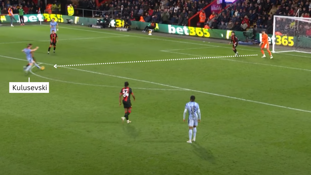 Tottenham midfielder Dejan Kulusevski v Bournemouth