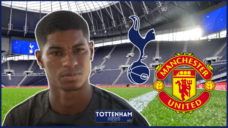 Marcus Rashford, Tottenham badge, Manchester United