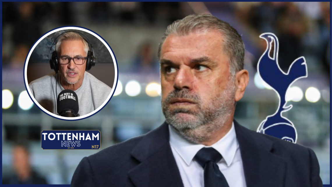 Ange Postecoglou, Gary Lineker in inset, Tottenham badge