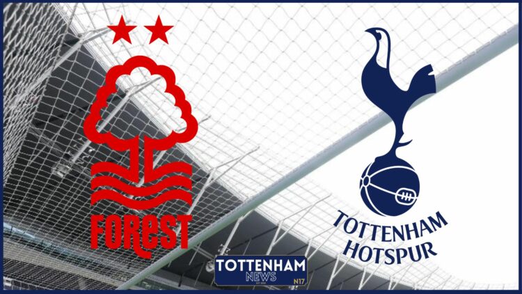 Nottingham Forest badge, Tottenham badge, Tottenham Hotspur Stadium