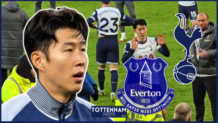 Son Heung-min, Everton badge, Tottenham badge