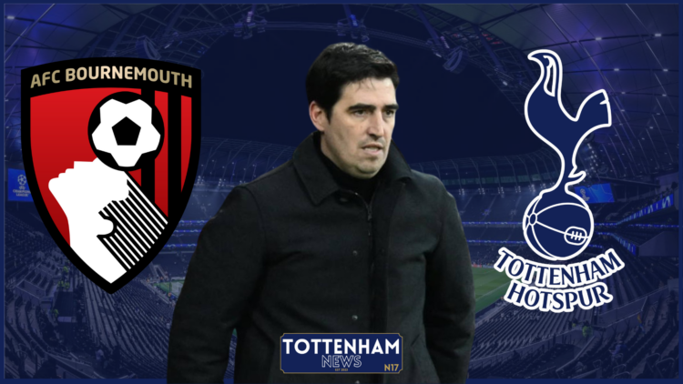 Tottenham badge, Bournemouth badge, Andoni Iraola