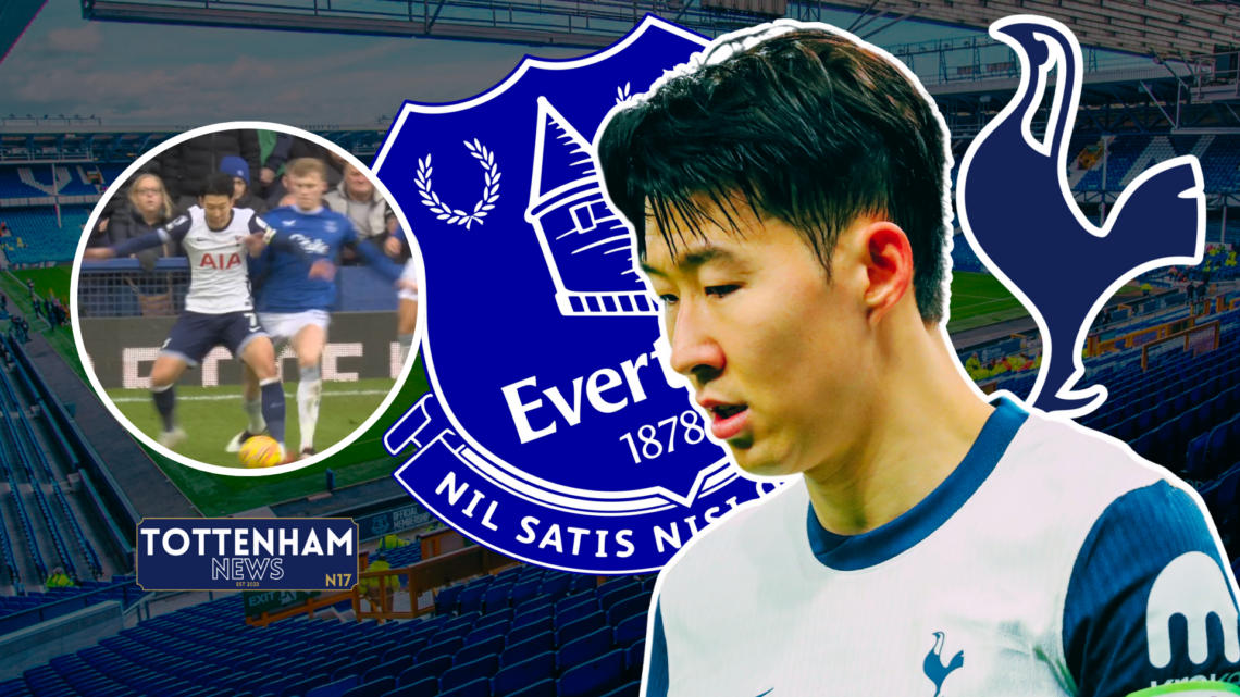 Son Heung-min, Everton and Tottenham logos