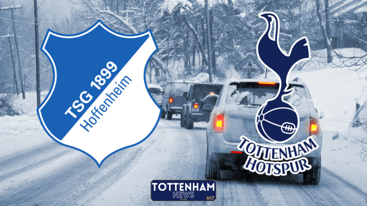 Tottenham and Hoffenheim badges, snowy road