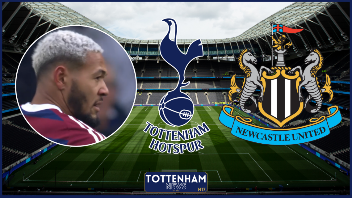 Joelinton, Newcastle and Tottenham logos