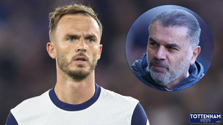 Tottenham midfielder James Maddison and Ange Postecoglou