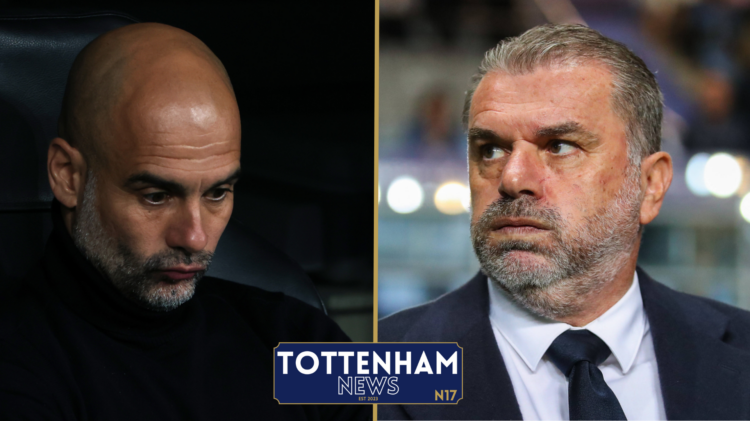 Manchester City boss Pep Guardiola and Tottenham manager Ange Postecoglou