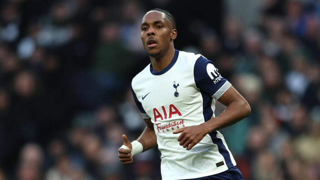Mathys Tel playing for Tottenham
