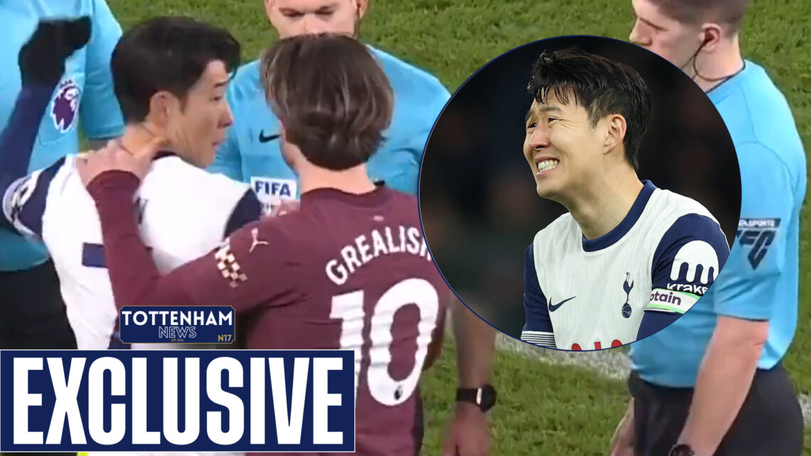 Son Heung-min protests after Tottenham are beaten by Manchester City.