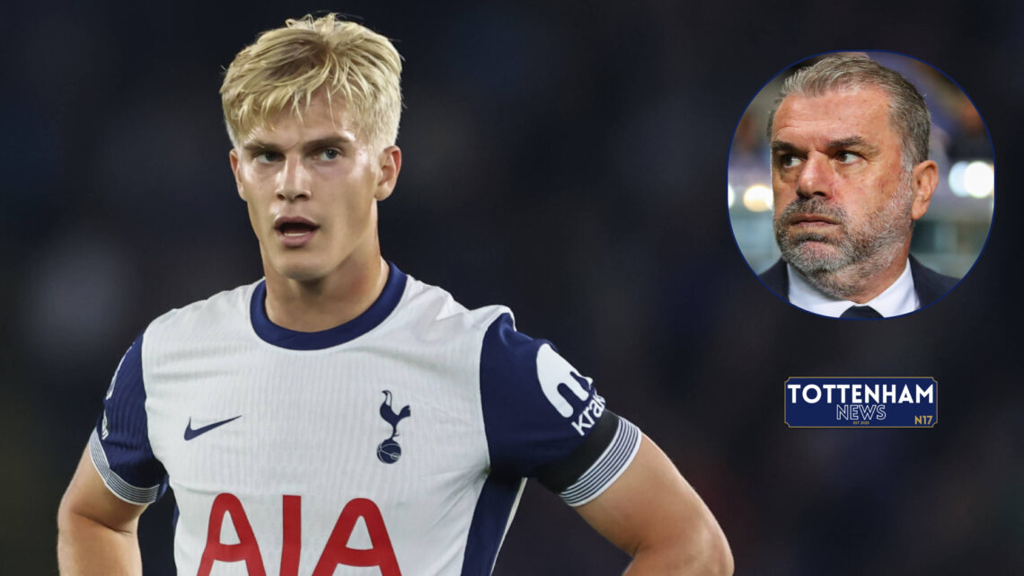Ange Postecoglou and Lucas Bergvall at Tottenham.