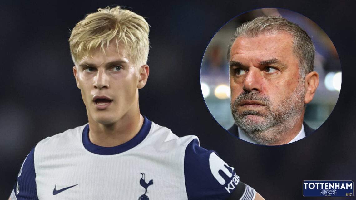 Tottenham midfielder Lucas Bergvall and Ange Postecoglou