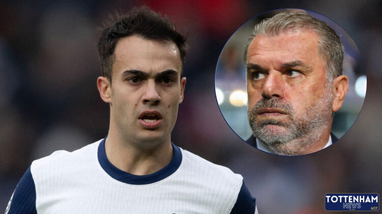 Tottenham defender Sergio Reguilon and Ange Postecoglou