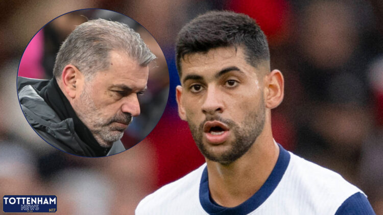 Tottenham defender Cristian Romero and Ange Postecoglou