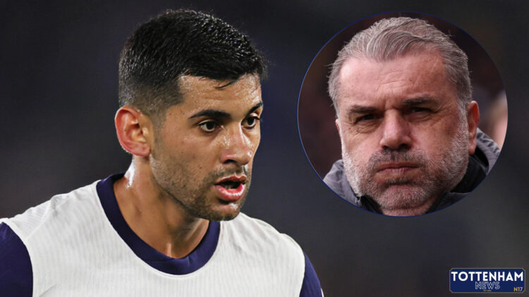 Tottenham defender Cristian Romero and Ange Postecoglou