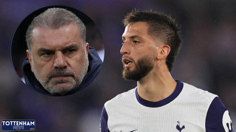 Tottenham midfielder Rodrigo Bentancur and Ange Postecoglou