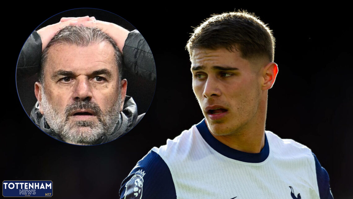 Tottenham defender Micky van de Ven and Ange Postecoglou