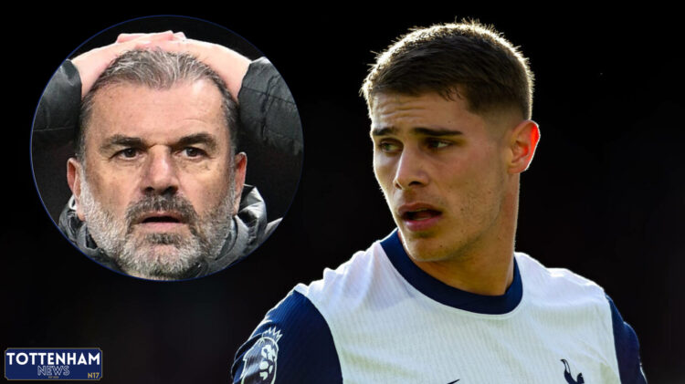 Tottenham defender Micky van de Ven and Ange Postecoglou