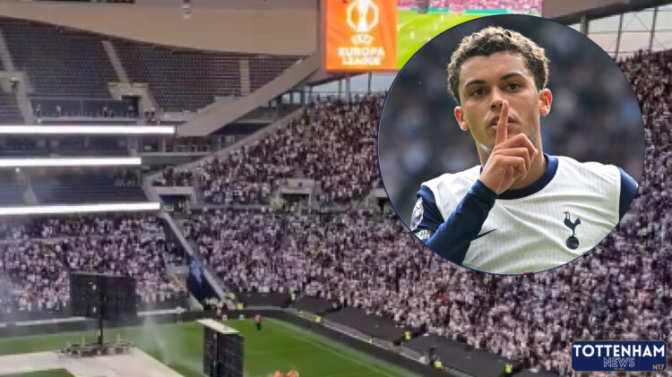 Tottenham fans celebrate Brennan Johnson's goal v Man United
