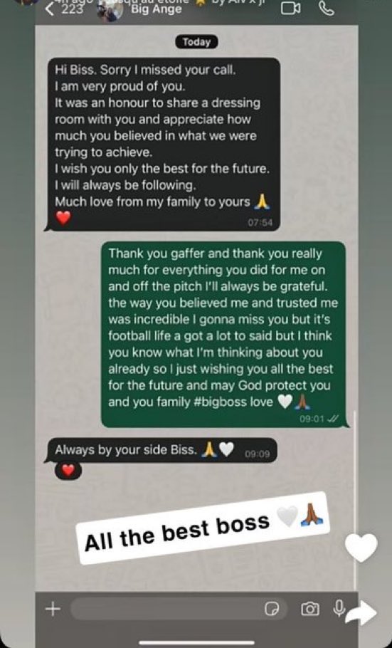 Yves Bissouma's texts to Ange Postecoglou