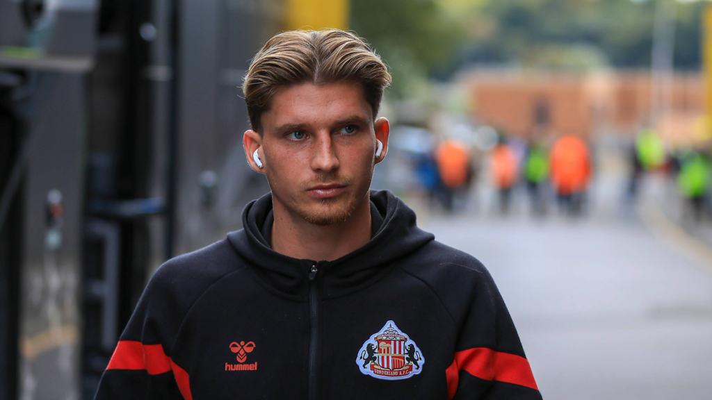 Tottenham target Dennis Cirkin arriving at a game for Sunderland.