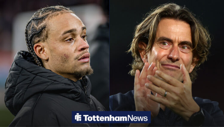 Xavi Simons after a game and Thomas Frank clapping.