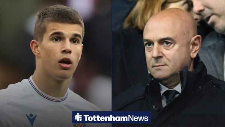 Tottenham chariman Daniel Levy looking focused and defender Luka Vuskovic shocked in split feature image
