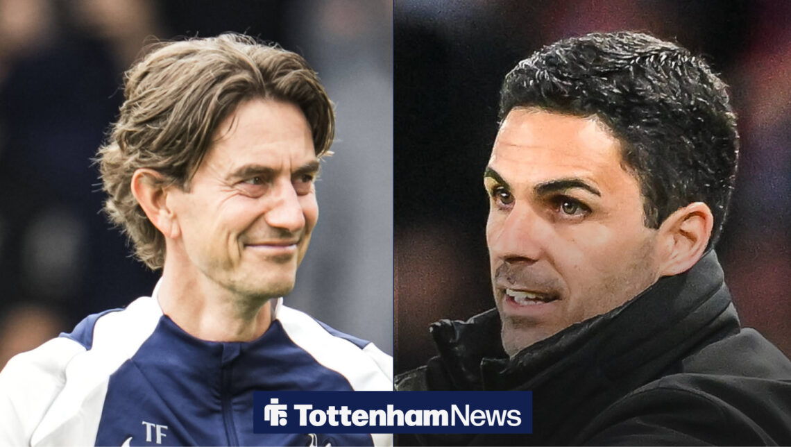 Thomas Frank and Mikel Arteta look on