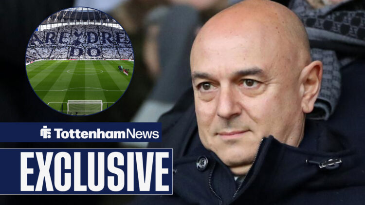 An image of Daniel Levy with a circular inset of the Tottenham Hotspur Stadium