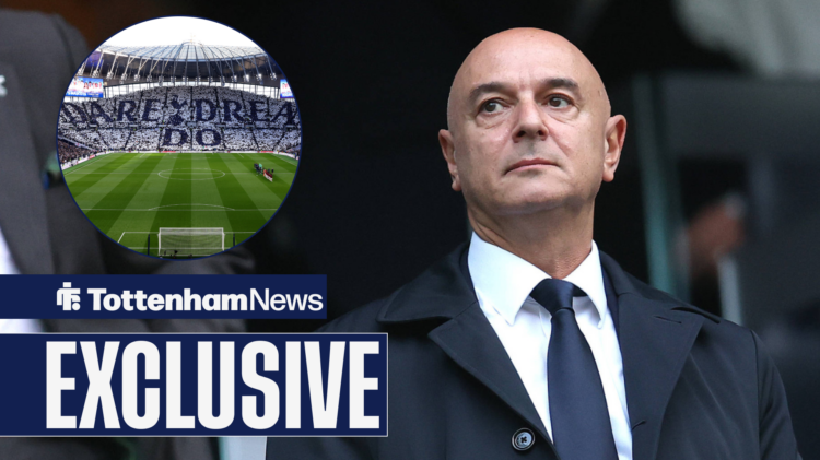 Tottenham chairman Daniel Levy looking serious and the Tottenham Hotspur Stadium