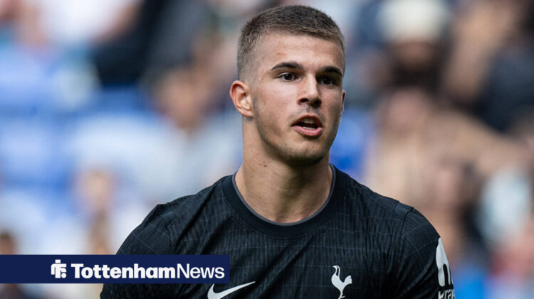 Luka Vuskovic in match action for Tottenham