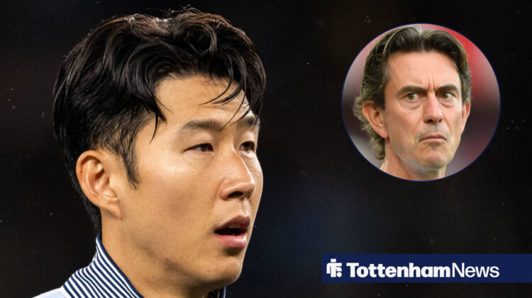 Son Heung-min and Thomas Frank looking concerned