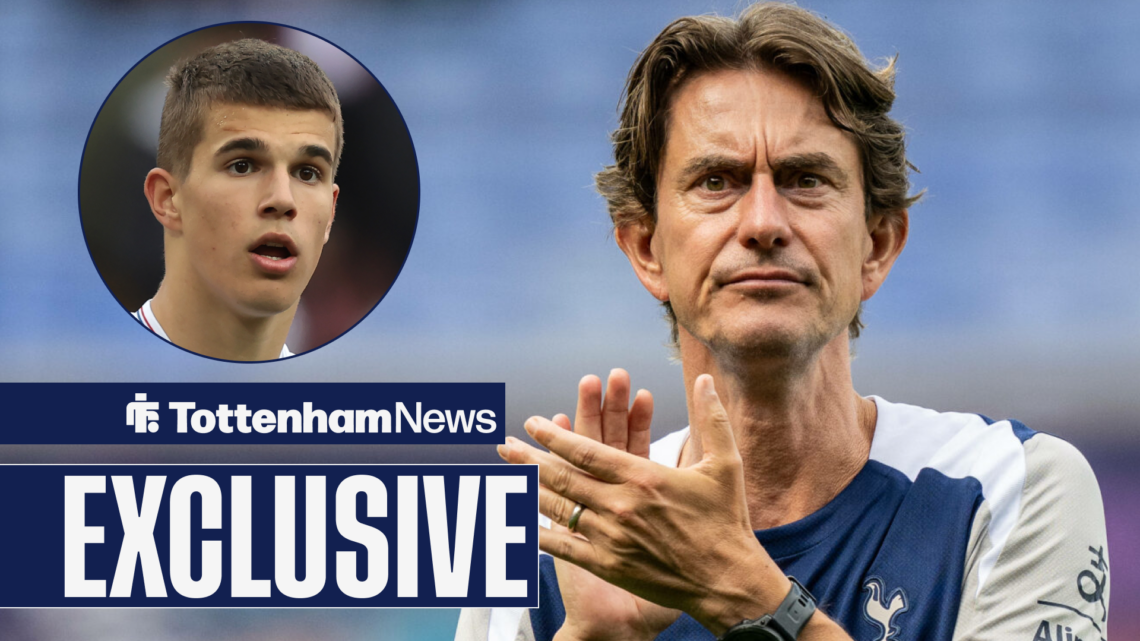 Tottenham manager Thomas Frank claps at defender Luka Vuskovic.