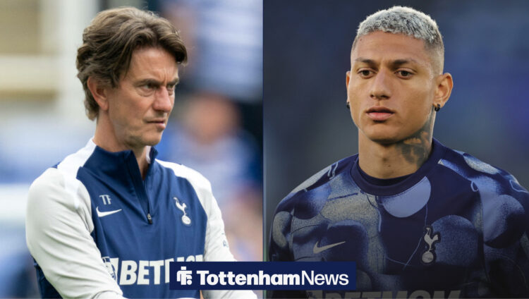 Tottenham manager Thomas Frank looks concernedly at striker Richarlison.