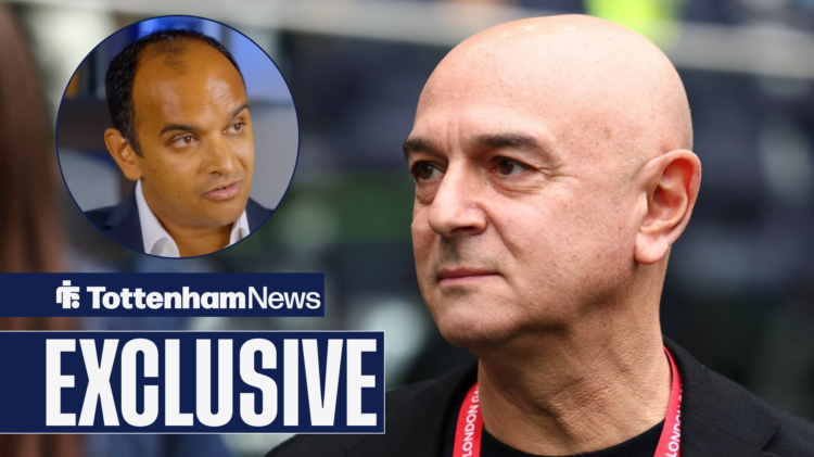 Tottenham chairman Daniel Levy looking pointedly towards the left and Tottenham CEO Vinai Venkatesham in circular inset