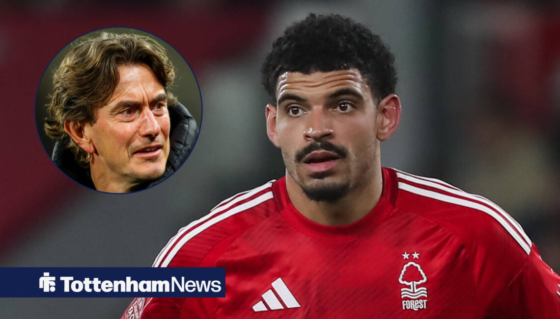 Tottenham manager Thomas Frank and Nottingham Forest midfielder Morgan Gibbs-White