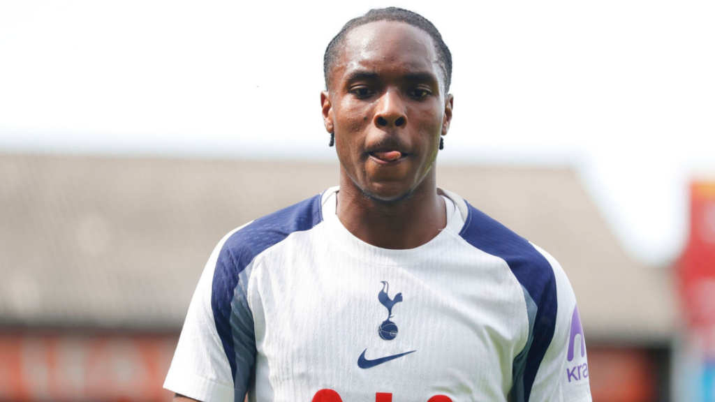 Mathys Tel playing for Tottenham
