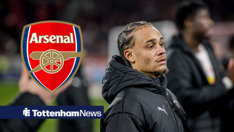 Spurs-linked RB Leipzig midfielder Xavi Simons, with Arsenal badge insert