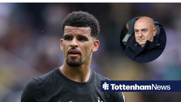 Spurs striker Dominic Solanke with Daniel Levy looking intent insert