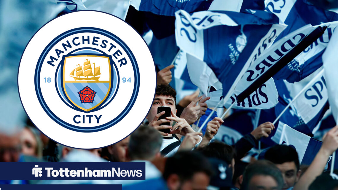 Tottenham fans with a Manchester City badge inset