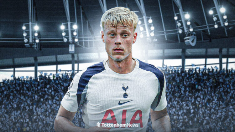 Jan Paul van Hecke wearing a Tottenham shirt